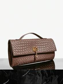 SHEIN SXY 女士，女式手提包，编织包，时尚，简约，优雅，多功能，经典，棕色，适合经典、通勤、办公室、约会、日常、购物、下午茶、派对、舞会、俱乐部、约会、生日、晚会、约会之夜 - 咖啡棕 - 查看 5