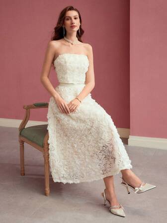 MOTF PREMIUM 플로럴 아플리케 튜브 톱, 발렌타인데이