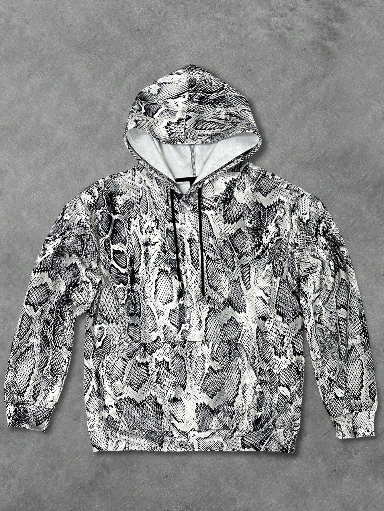 Manfinity Dauomo Men's Long Sleeve Pocket Print Pullover Hoodie, Casual Daily Wear