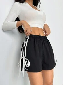 SHEIN PETITE Damskie szorty z prostym, codziennym paskiem w bloki kolorów