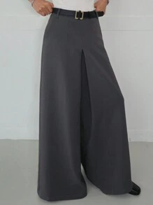 DAZY Pantalon ample casual à pattes larges avec poches de couleur unie pour femmes