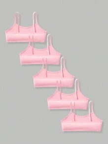 SHEIN Set de 5 piezas de camisetas sin mangas minimalistas y cómodas para niña preadolescente, de color blanco sólido y de material amigable con la piel