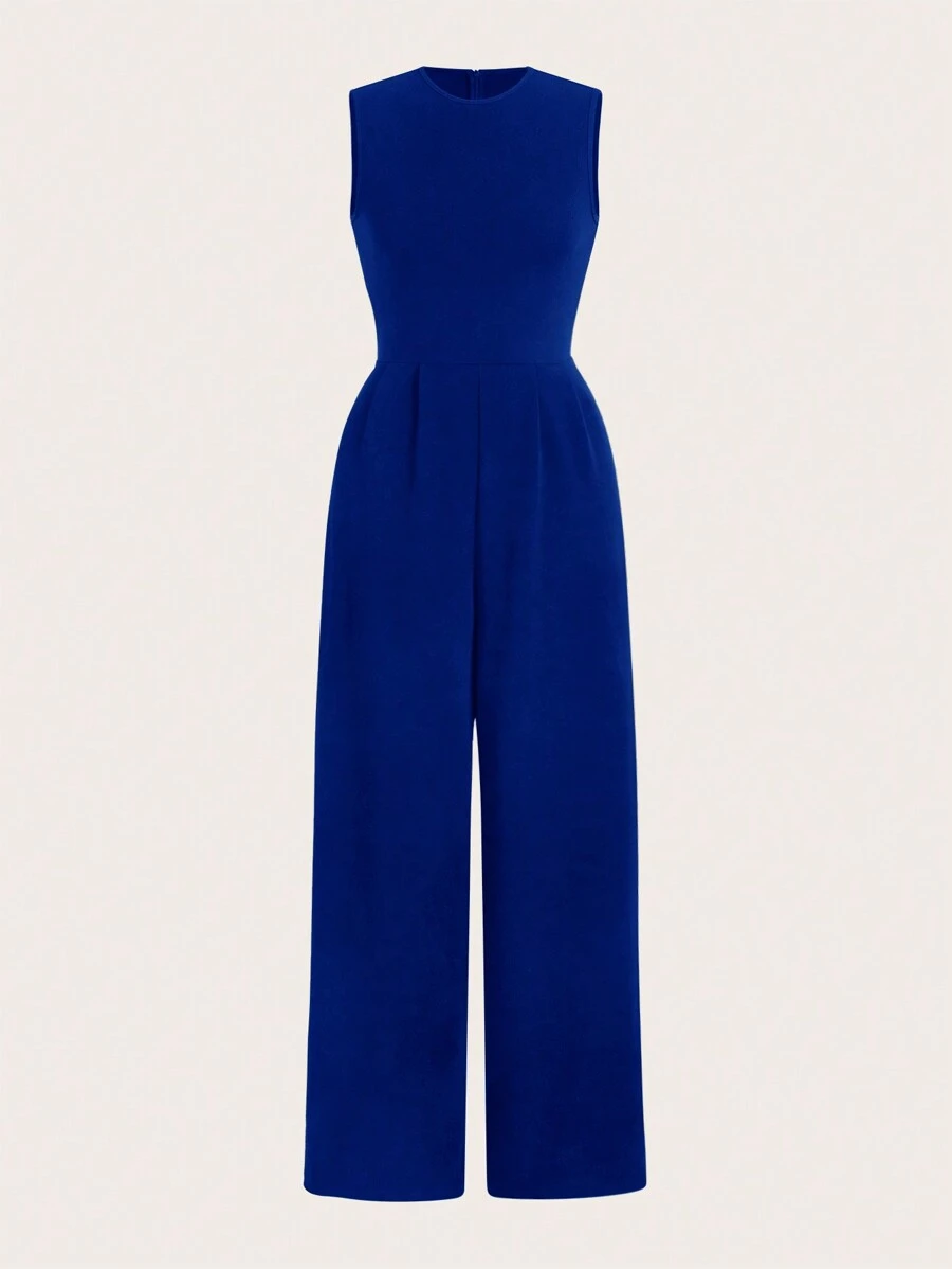 Slaydiva Casual Elegant Sleeveless Wide-Leg Black Jumpsuit - Blue - View 1