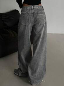 DAZY Women's Casual Rhinestone Embellished Denim Pants, Minimalist Fashion For Everyday Wear,Baggy Jeans