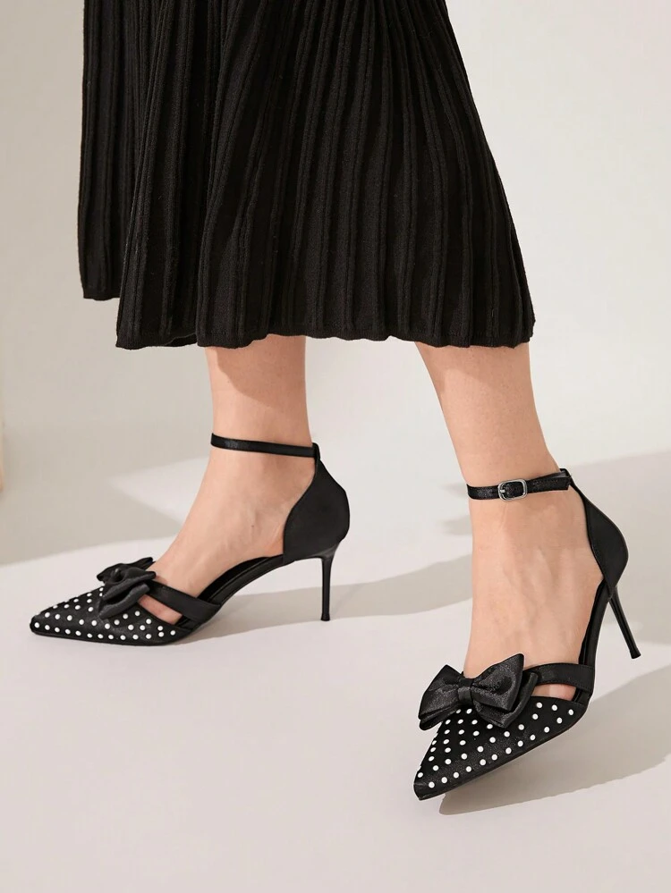 CUCCOO CHICEST Women Velvet Bow Pointed Toe Stilettos, Sexy & Elegant High Heel Dress Pumps, Graceful Style Suitable For Dates And Night Outs