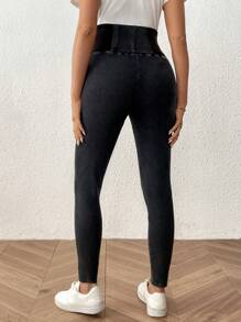 SHEIN Pregnant Women Plain Simple Fitted Casual Pants, For Everyday Wear - Black - View 2