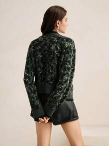 Anewsta Vintage Leopard Print Knitted Cardigan With Bow Tie And Rhinestone Decor, Suitable For Christmas, Thanksgiving , Autumn/Winter - Green - View 5