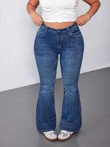 SHEIN EZwear Quần Jeans Denim Thường Ngày Cỡ Lớn, Tối Giản Và Thời Trang Cho Mặc Hàng Ngày - Rửa trung bình - Xem 1