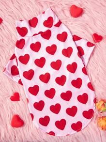 PETSIN 1pc Valentine's Day Dog T-Shirt, Pink With Red Heart Print, Stretchy High Neck, Comfortable Casual Pet Clothing - Multicolor - View 5