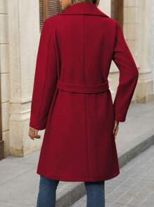 SHEIN Clasi Damski jednokolorowy dwurzędowy płaszcz z kołnierzykiem Piotrusia Pana, długimi rękawami, jesień/zima