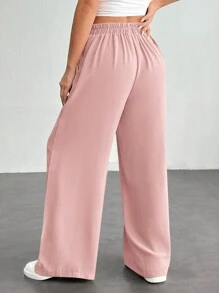 SHEIN PETITE Women's Solid Color Simple Daily Basic Pants - Dusty Pink - View 2
