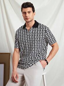 Manfinity ModaGents Men's Loose Knitted Polo Shirt, Long Sleeve, Collared, Suitable For Summer