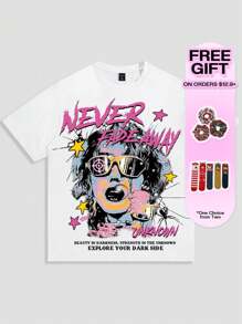 ROMWE MEN Street Life Spring/Summer Casual Graphic White Men'S Casual Portrait & Slogan Graphic Short Sleeve T-Shirt - Multicolor - View 6