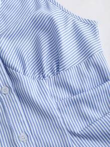 Sweetra Camisa de vestir de mujer de verano con diseño boutique, casual, sexy, sin mangas, ajustada, de rayas azules, con cuello, nueva, top con ajuste estilizado