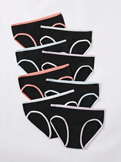 SHEIN 8pcs/Packs Teen Girl Cotton Solid Color Minimalist Briefs, Comfortable & Soft