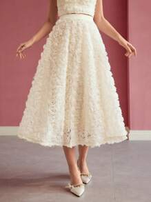 MOTF PREMIUM FLORAL APPLIQUED FLARED SKIRT,VALENTINE'S DAY,SPRING/SUMMER