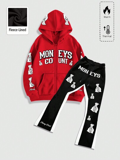 Street Life بدلة رياضية للرجال تتكون من هودي مع سوستة وبنطلون رياضي