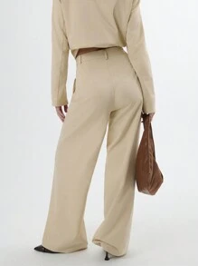 SHEIN Unity Stylish Pleated Wide Leg Trousers With Button Detail - Apricot - View 2