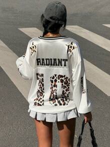 SHEIN EZwear 女士白色印花休闲运动 T 恤，简约时尚，适合日常穿着 - 黑與白 - 查看 2