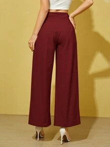 SHEIN Essnce Women's Solid Color Side Tie Waist Loose Wide Leg Casual Woven Long Pants