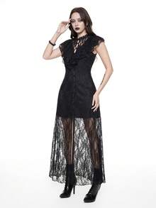 ROMWE Goth 女式蕾丝拼接无袖简约修身哥特连衣裙