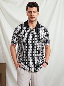 Manfinity ModaGents Men's Loose Knitted Polo Shirt, Long Sleeve, Collared, Suitable For Summer