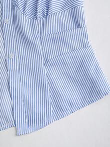 Sweetra Camisa de vestir de mujer de verano con diseño boutique, casual, sexy, sin mangas, ajustada, de rayas azules, con cuello, nueva, top con ajuste estilizado