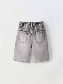Tween Boy Front Button Multiple Pocket Simple Style Denim Shorts, Casual For Daily Wear, School, Campus, College - Grey - View 2