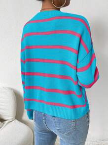 SHEIN LUNE pull à col rond à rayures, manches longues. Décontracté et pour le port quotidien. Tricot pull automne hiver