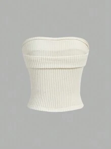 SHEIN EZwear Plus Size Women Apricot Sleeveless Tight Fitting Tube Top