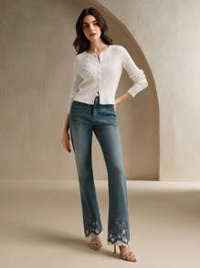 Anewsta Ladies' Grey Cable Crystal Embellished Knitted Cardigan