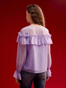 MOTF PREMIUM Blusa con volantes de encaje en contraste, Día de San Valentín