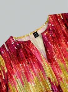 Glamance ORANGE STUDIO Women Burgundy Blouses Long Sleeve Notched Casual All Over Print,Colorblock,Plain Summer Outfits For Women Summer Tops Going Out - Burgundy - View 3