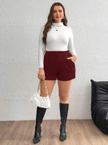 Firerie Plus Size Solid Color Casual Shorts, Simple And Fashionable For Daily Wear - Red Violet - View 6