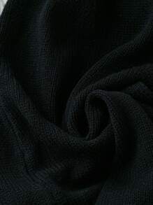 SHEIN Clasi Damen Große Größen V-Ausschnitt Spitzen Schlitz Langarm Locker Strickkleid, Lässig & Stylisch, Herbst/Winter - Schwarz - Übersicht 4