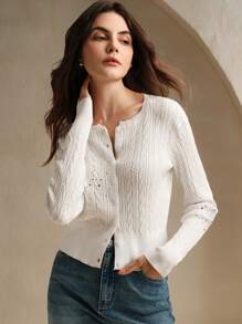 Anewsta Ladies' Grey Cable Crystal Embellished Knitted Cardigan