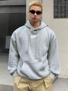 DAZY Autumn Letter Print Thermal Lined Hooded Sweatshirt For Men