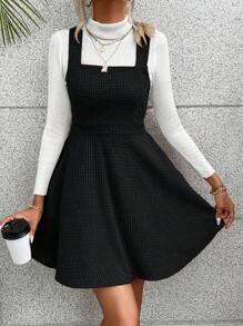 SHEIN PETITE Short European And American Style Suspender Dress, Waisted, With Full