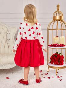 SHEIN Młoda dziewczyna swobodna pasująca matka-córka dzianinowa z okrągłym dekoltem patchworkowa tkana latarnia dolna linia obcisła sukienka dla młodych dziewcząt, elegancka sukienka z długim rękawem, odpowiednia na jesień i zimę, czerwona na Nowy Rok, Walentynki, odzież imprezowa, codzienna odzież do szkoły, sukienka urodzinowa, sukienka księżniczki, mama i córka i siostry pasujące, jesień/zima na sezon powrotu do szkoły