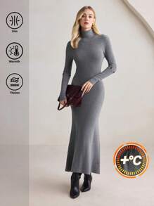 BizChic Váy dài tay màu xám, thanh lịch cho Giáng sinh, năm mới, tiệc tùng và ngày lễ dành cho phụ nữ - Màu xám đen - Xem 2