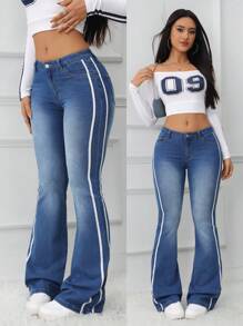 SHEIN Tall Women Jeans Blue Sexy Skinny Elastic Side Seam Web Flared Pants Low Waist Flared Pants New Years Leggings Tall Women Pants Women Tights Y2k Pants Women Jeans Low Rise Jeans Flare Leggings Leggings Flare Tall Women Pants Low Rise Flare Jeans
