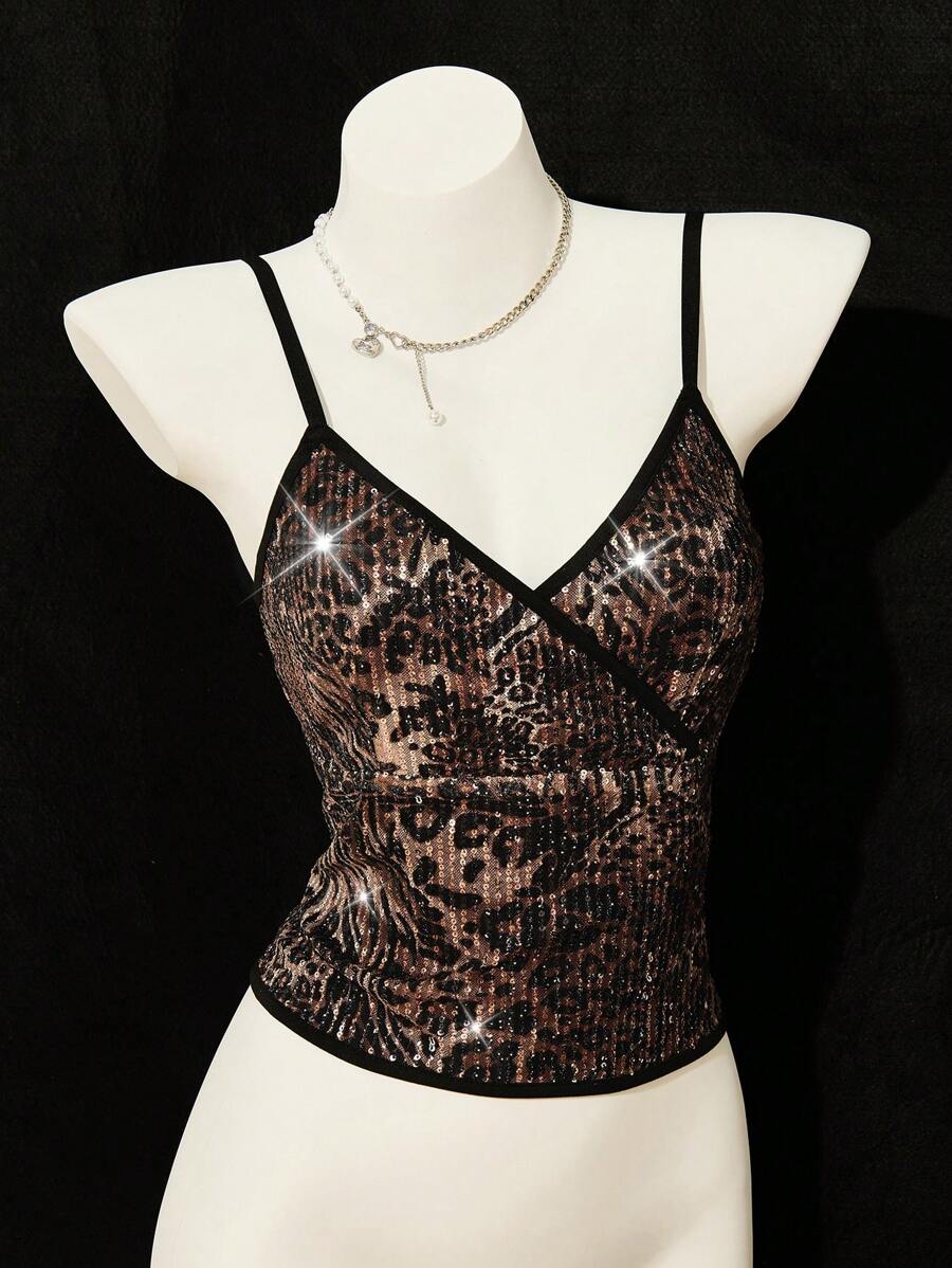 SHEIN Unity Women's Fashion Party Leopard Sequins Slip Camisole - Multicolor - View 1