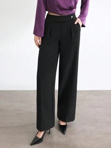 BizChic Women's Black Metal Decor Trousers, Elegant Party Holiday Outfit For Christmas, New Year, - Black - View 2