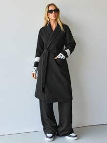 Hanevo Women's Solid Color Casual Long Windbreaker Overcoat, Autumn/Winter Fall Cloth For Women - Black - View 5