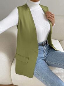 SHEIN Essnce Casual Loose-Fit Solid Color Suit Vest - Army Green - View 6