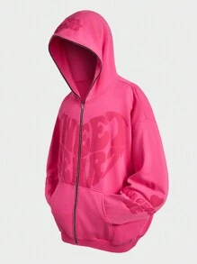 Manfinity VCAY Plus Size Męska Street Style Luźny Dopasowany Różowy Dzianinowy Długi Rękaw Bluza z Kapturem Bluza
