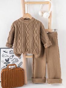 SHEIN Kleine Jungen 2-teiliges Set aus lässigem, bequemem Pullover und Pulloverhose, geeignet für den Winter, zum Warmhalten, für den täglichen Gebrauch geeignet, für Weihnachten geeignet, für Geburtstagsfeiern geeignet, schlicht und vielseitig, für Halloween geeignet, einfach und plüschig.