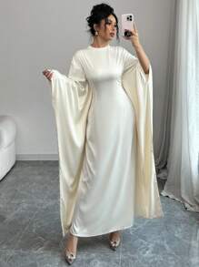 SHEIN Unity Vestido bata con cuello alto y mangas de murciélago para mujer - Champán - Ver 5