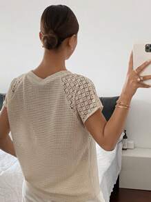 Siren Gaze 女士纯色圆领短袖镂空休闲T恤