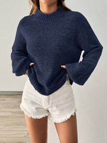 Chiquease Relaxed Fit Versatile Mock Neck Long Sleeve Sweater - Royal Blue - View 5